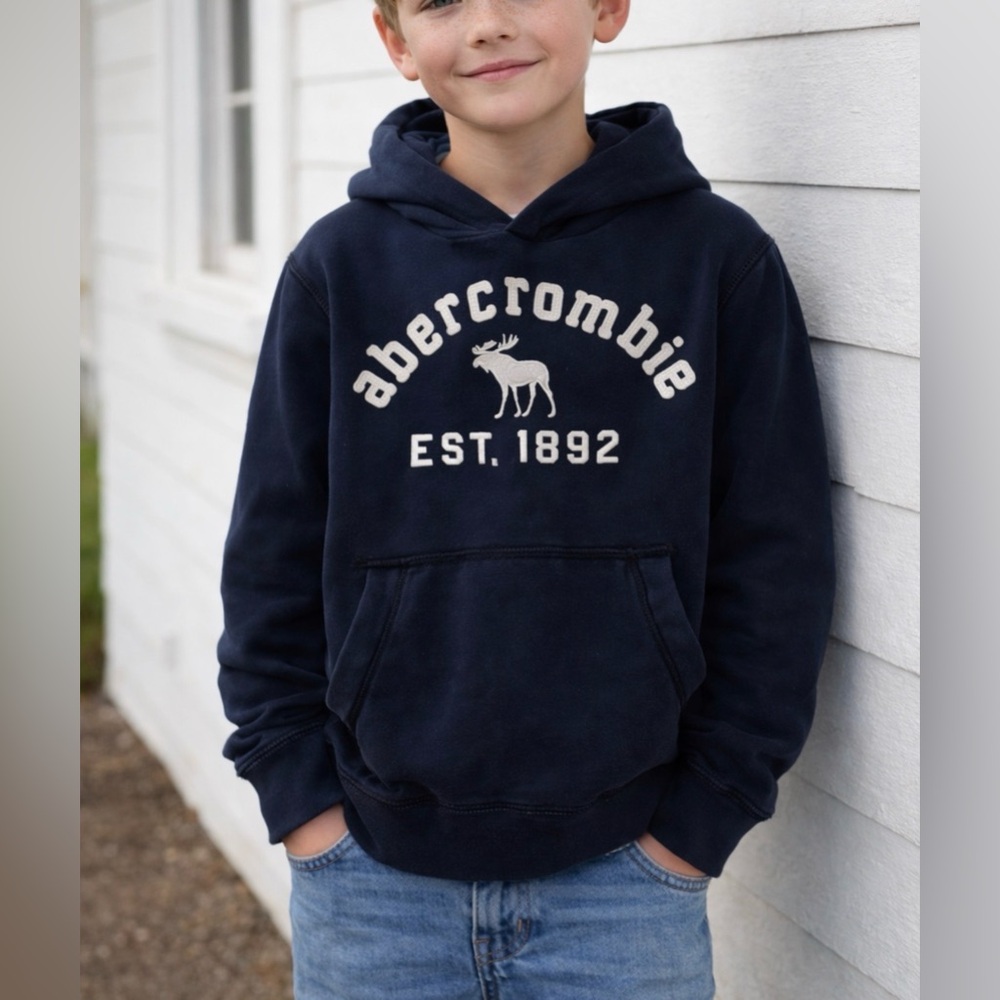 Abercrombie Heritage Logo Cozy Core Hoodie Sweater Navy Large